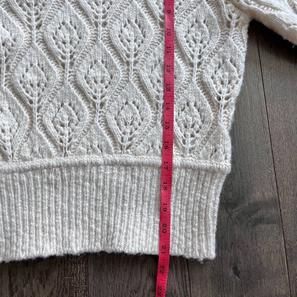 7 For All Mankind Pointelle Crochet Sweater Cream Bubble Sleeve Size M Boho Chic - Picture 7 of 7
